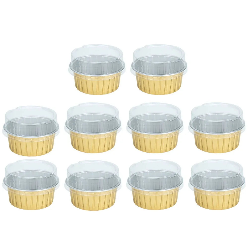 10pcs Gifts Reusable Aluminum Foil Tin Cup Cake Tool Small Baking Tinfoil Box Round Tray Tinfoil Cups Peaceful Pleasures Health and Wellness gold with lid