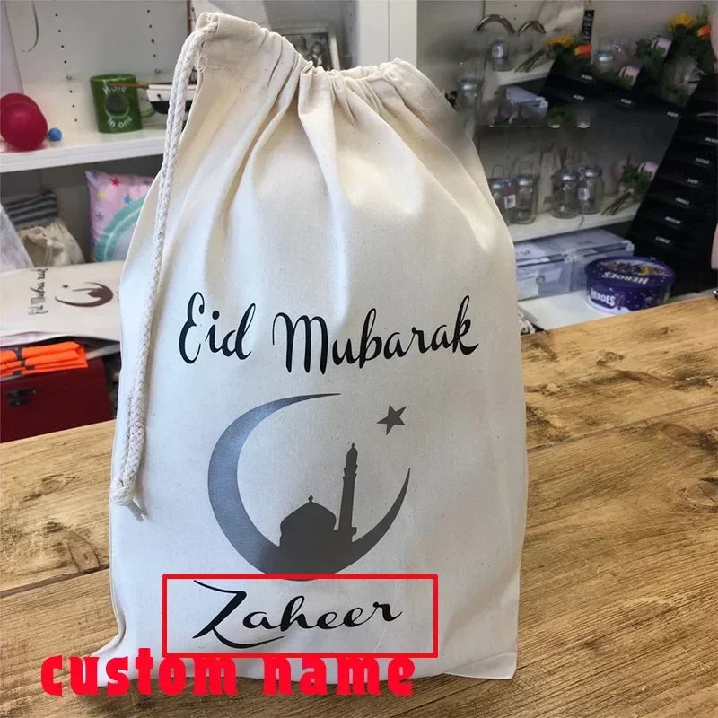 Personalised Eid Mubarak Gift Bag | Ramadan Sack for Kids Personalised Gift Bag Peaceful Pleasures Health and Wellness Personalised name A tell us the name 30X40cm