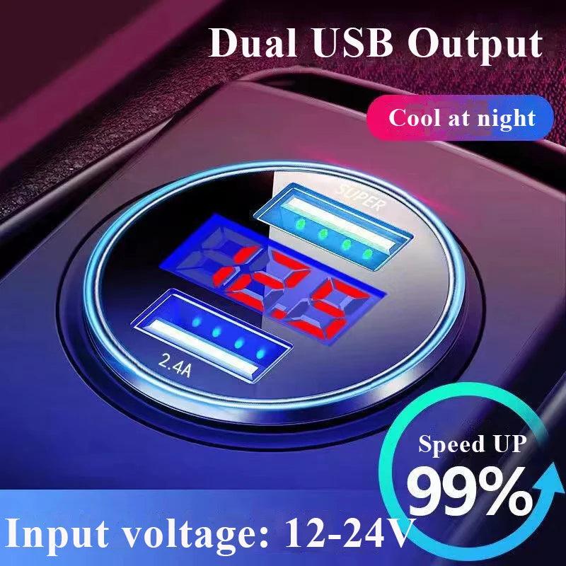 240W 2-Port USB Car Charger Fast Charging with Digital Display