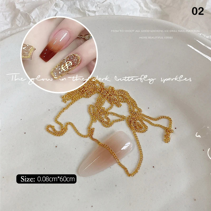 Nail Chains Gold Silver Nail Stone Beads 60cm Decor 3D Alloy Punk Style Nail Decoration Nail Jewelry Nail Charm Accessories Peaceful Pleasures Health and Wellness 2