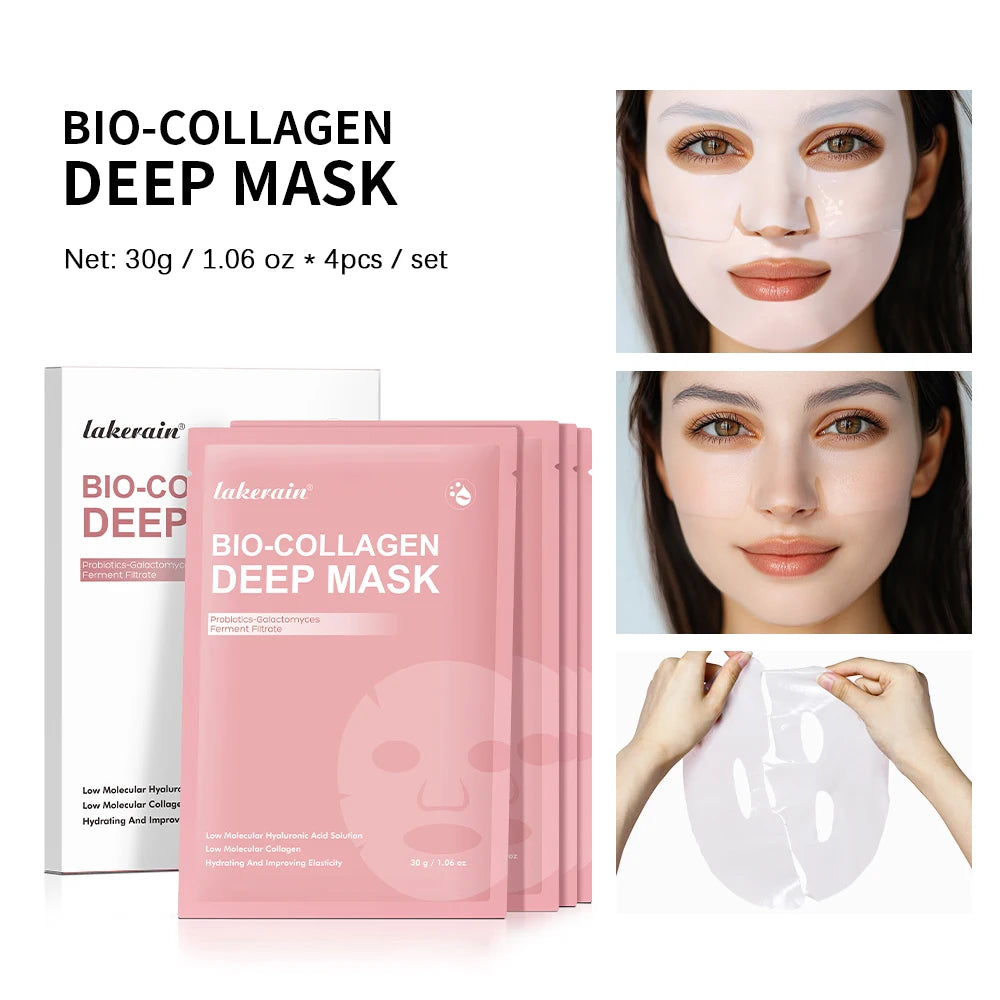 Bio-Collagen Overnight Hydrogel Deep Mask Hydrating Plumping Shrink Pores Improve Elasticity Korean Facial Skin Care Mask Women Peaceful Pleasures Health and Wellness 4pcs1 set