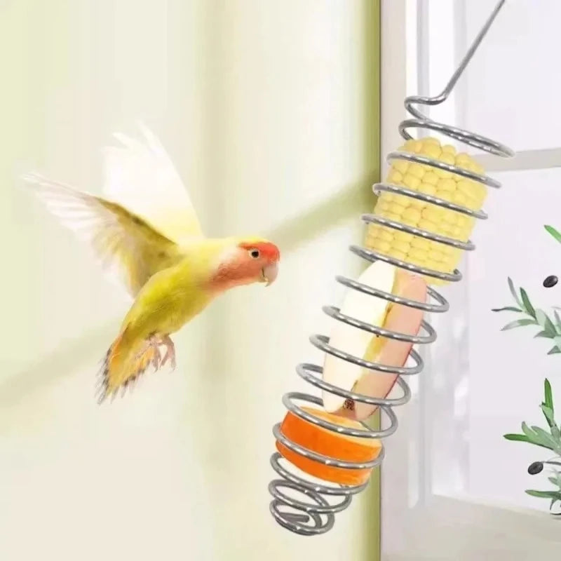 Multi-Purpose Stainless Steel Bird Feeding Rack Spiral Portable Parrot Foraging Bite Resistant Birds Feeder Wildlife Peaceful Pleasures Health and Wellness