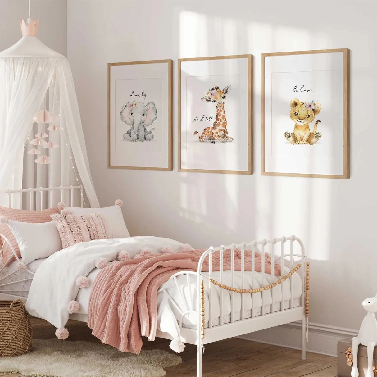 3-Piece Safari Animal Canvas Wall Art | Kids Room Decor Prints