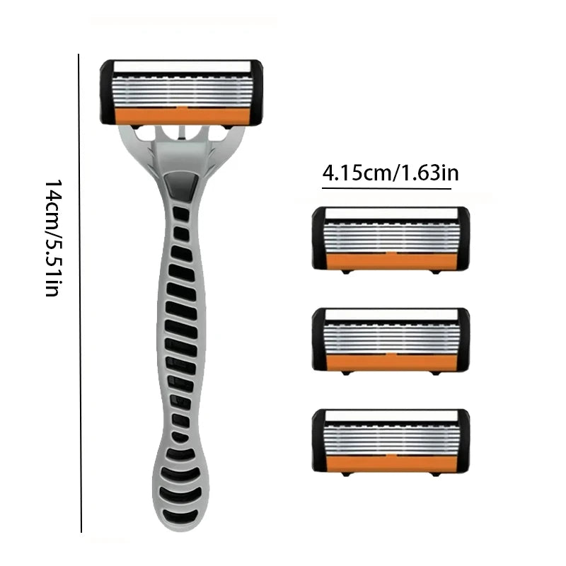 Men's 6-Blade Stainless Steel Safety Razor | Replaceable Head