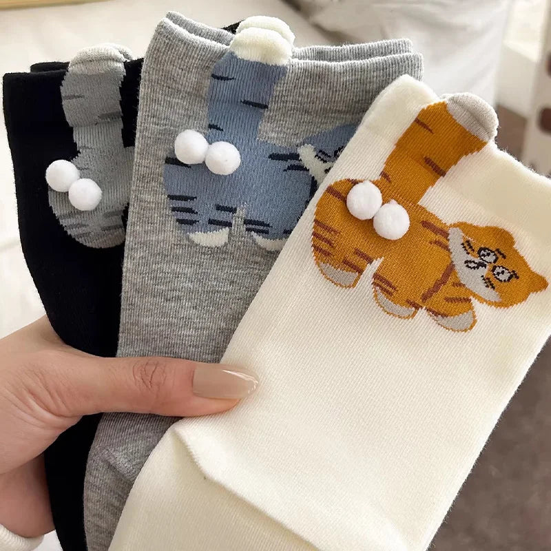 3D Cat Butt Cartoon Socks – Funny Novelty Cotton Mid Socks