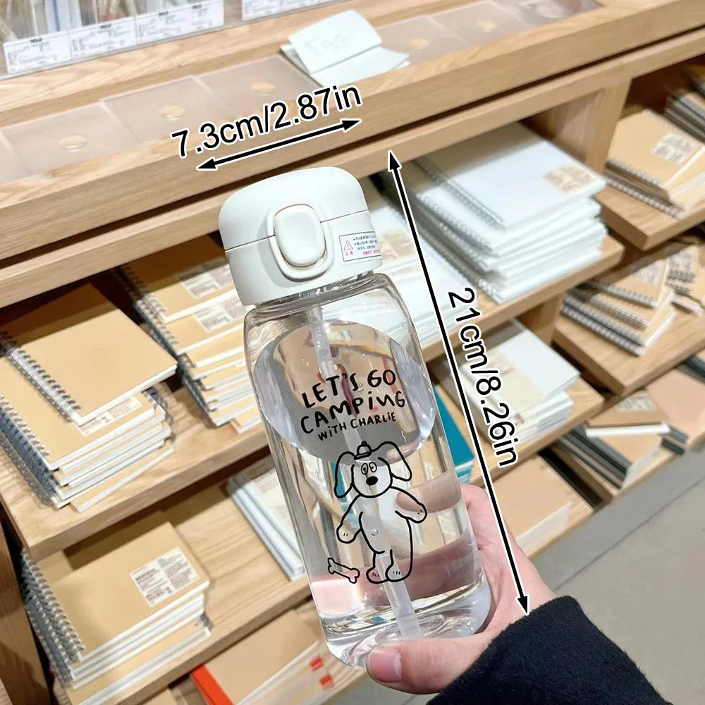 Plastic Water Bottle Water Cup With Straw Simple Large Capacity Portable Drop Resistant And Portable Cup Cartoon Ice Suction Cup Peaceful Pleasures Health and Wellness