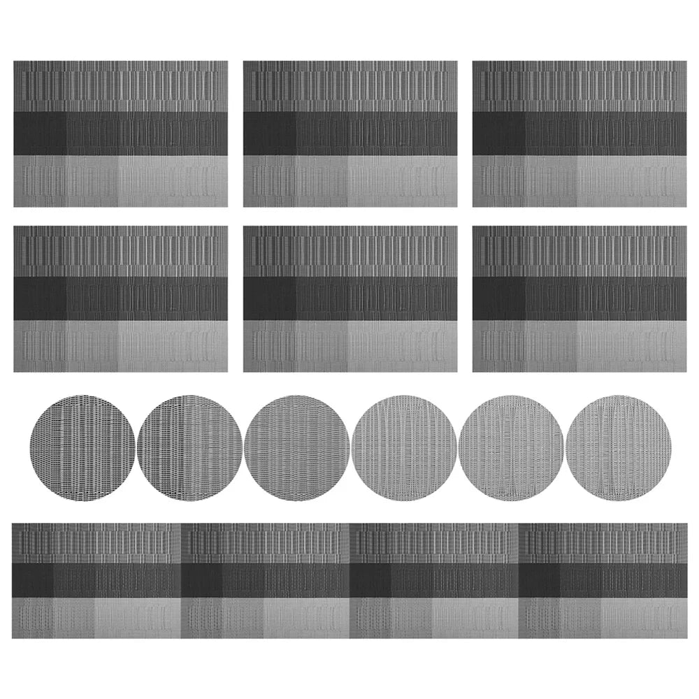 12/13pc Set Placemats Table Place Mats with Coasters Premium Heat Resistant Washable Tableware Christmas Dining Table Mats Peaceful Pleasures Health and Wellness 13pcs Gray Black 1 Set