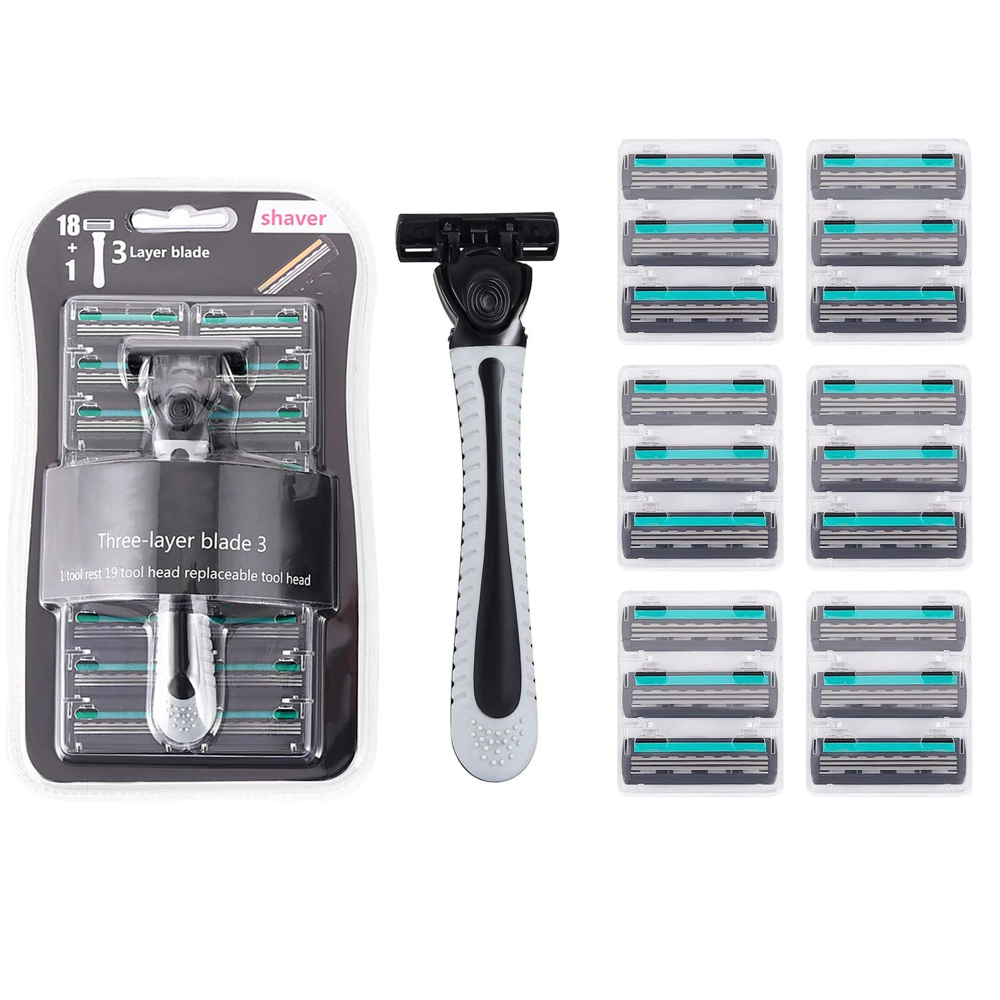 Men's Triple Blade Manual Razor | 19 Replacement Heads