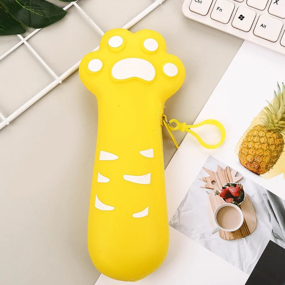 Cartoon Cute Cat Claw Silicone Pencil Case High Appearance Large Capacity Pencil Stationery Boxes Zipper Stationery Pencil Bags Peaceful Pleasures Health and Wellness YELLOW