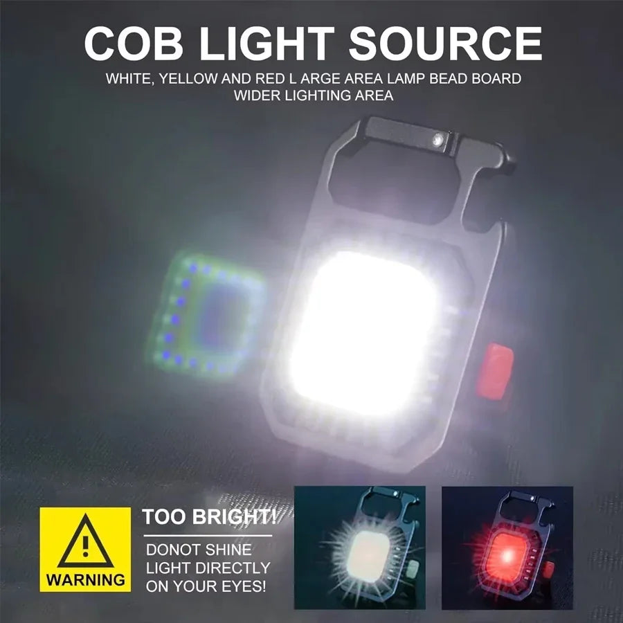 Multifunctional Keychain Flashlight COB Work Light Bottle Opener Rechargeable Portable Camping Hiking Fishing Lanterns 7 Modes Peaceful Pleasures Health and Wellness
