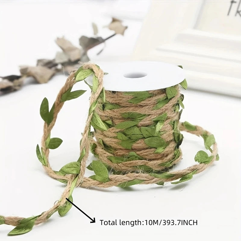 Jute Twine with Green Leaves – Garland Wreath Party Decor