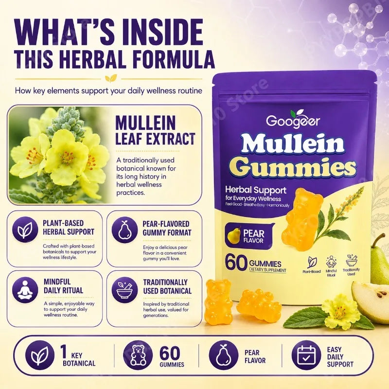 Googeer Mullein Gummies Pear Flavor – Plant-Based 60 CT