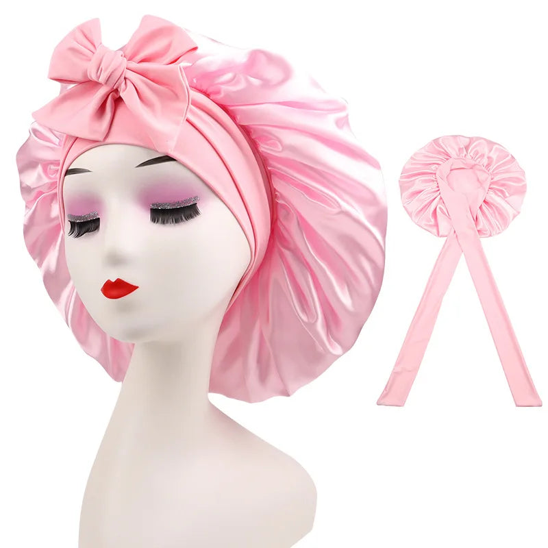 Satin Shower Cap for Women – Waterproof Silk Bonnet Long Hair