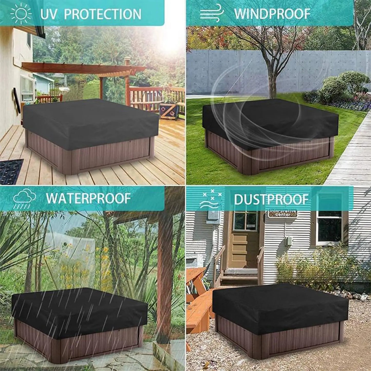 220x220x30cm Waterproof & UV Resistant Hot Tub Cover Protector Square Spa Cover Caps for Outdoor Garden Backyard Poolside Use Peaceful Pleasures Health and Wellness