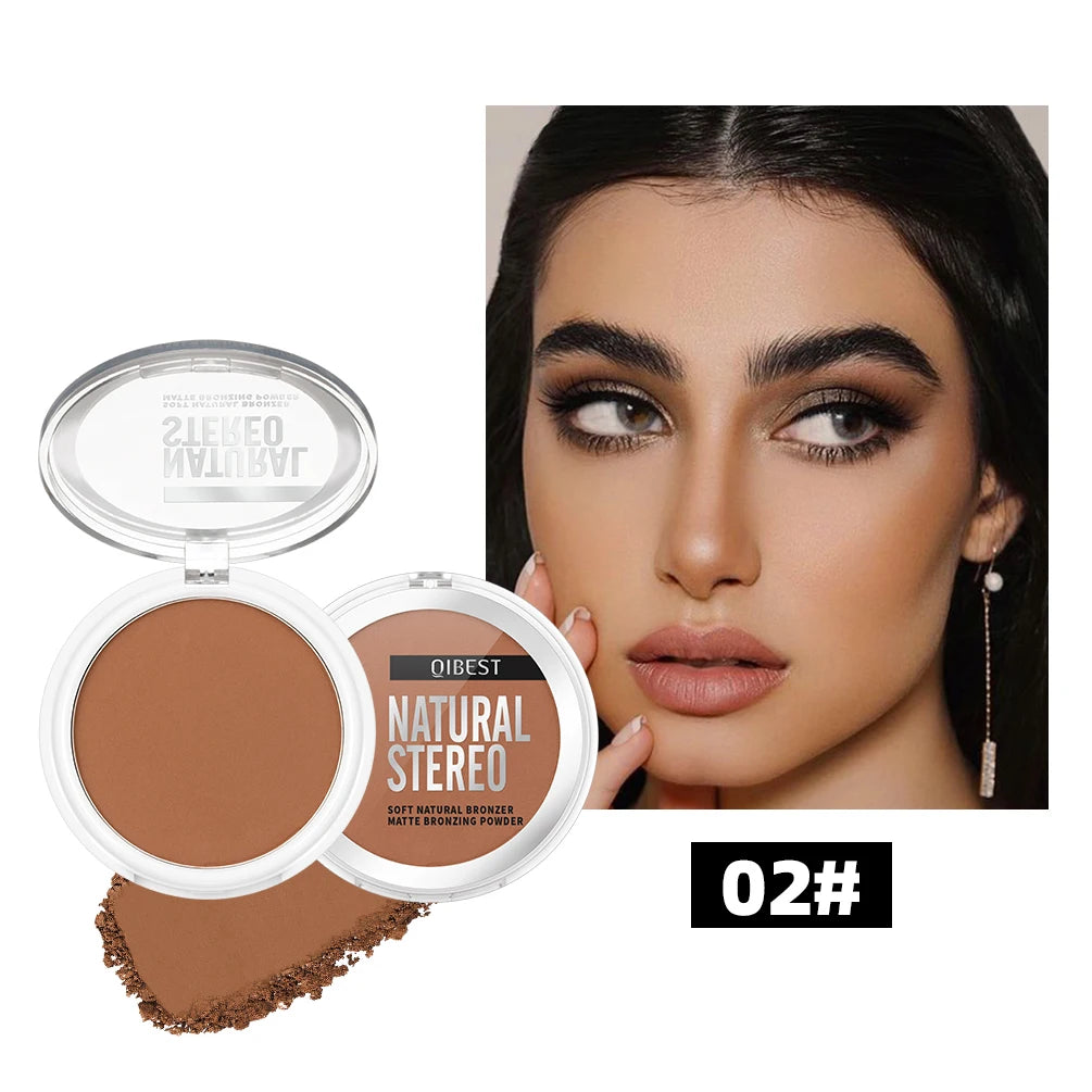 QIBEST 3D Bronzer Matte Wheat Contour Powder Palette Face Makeup Natural Highlights Contouring Waterproof Lasting Bronzer Powder Peaceful Pleasures Health and Wellness 02