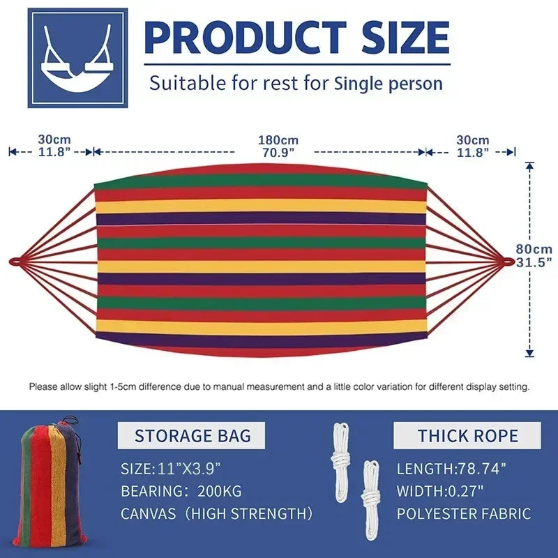 1pc Folding portable outdoor canvas hammock camping swing hammock with tree rope is perfect for gardens terraces backyards Peaceful Pleasures Health and Wellness