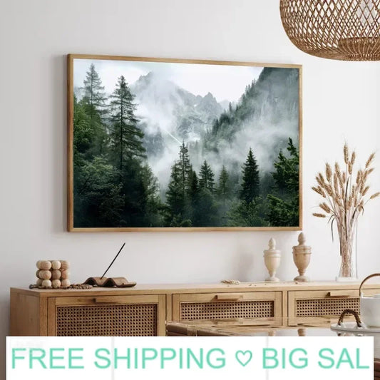 Foggy Green Forest Mountain Canvas Wall Art | Landscape Print Landscape Canvas Print Peaceful Pleasures Health and Wellness
