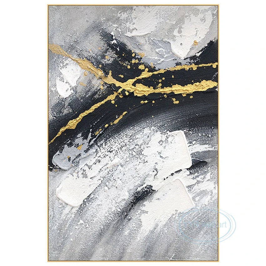 New Custom Gold Foil Decorative Canvas Handmade Abstract Minimalist Oil Painting Wall Art Aesthetic Mural For Parlor Porch Hotel Peaceful Pleasures Health and Wellness No frame 130cmx250cm