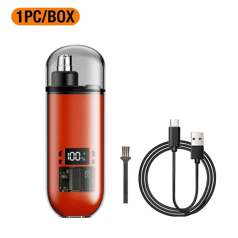 Portable Mini LED Display Nasal Hair Trimmer with Type-C Charging Versatile Compact Personal Grooming Tool Peaceful Pleasures Health and Wellness Orange