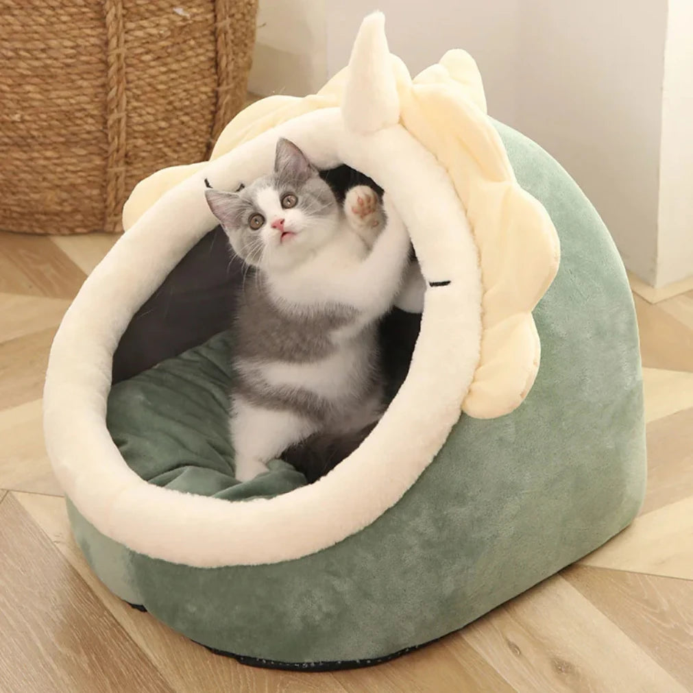 Cartoon Cat Cave Bed – Foldable, Washable, Cozy (S/M/L)