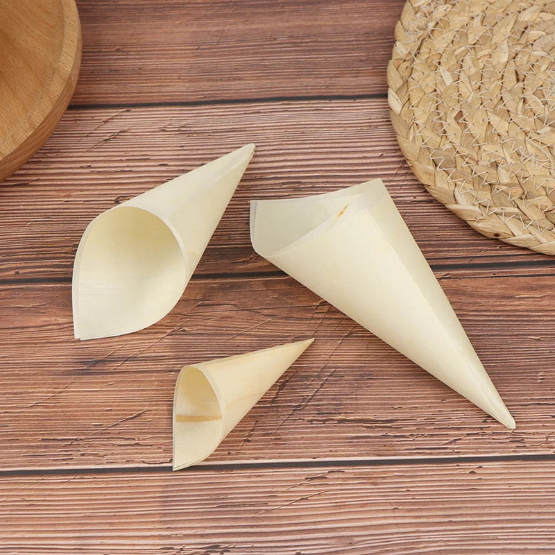 50pcs Disposable Wooden Appetizer Cones | Ice Cream Party