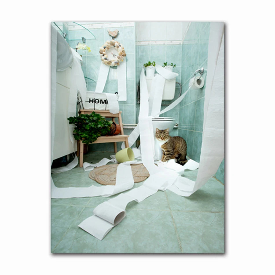 Funny Animal Dog Read Newspaper Oil Painting on Canvas Wall Art Poster Prints Wall Art Picture for Bathroom Toilet Decoration Peaceful Pleasures Health and Wellness T60523-10 30x40cm Unframed