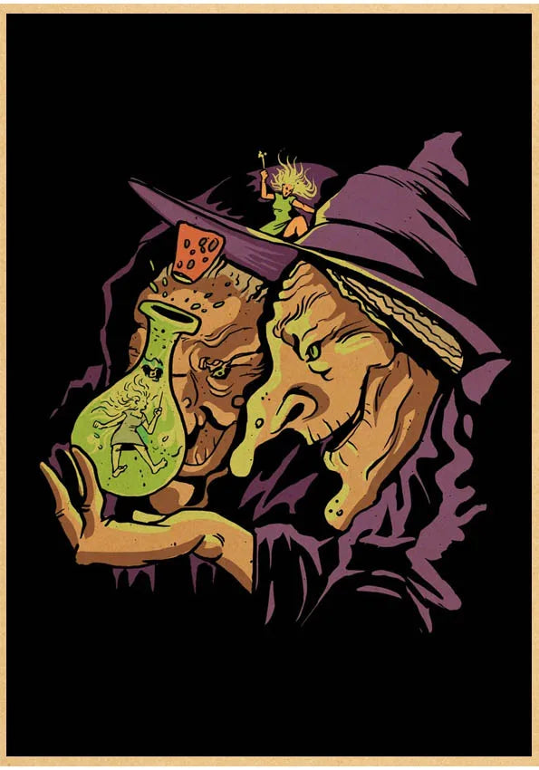 Kitchen Witch Retro Canvas Wall Art Poster | Vintage Brew Print