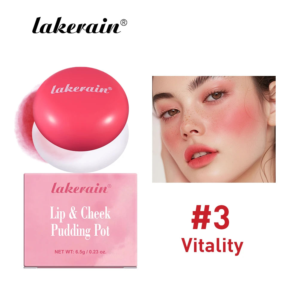 Lakerain Lip & Cheek Pudding Pot Natural Cheek Face Lip 2 IN 1 Waterproof Blusher High Color Rendering Smooth Brightening Peaceful Pleasures Health and Wellness Vitality