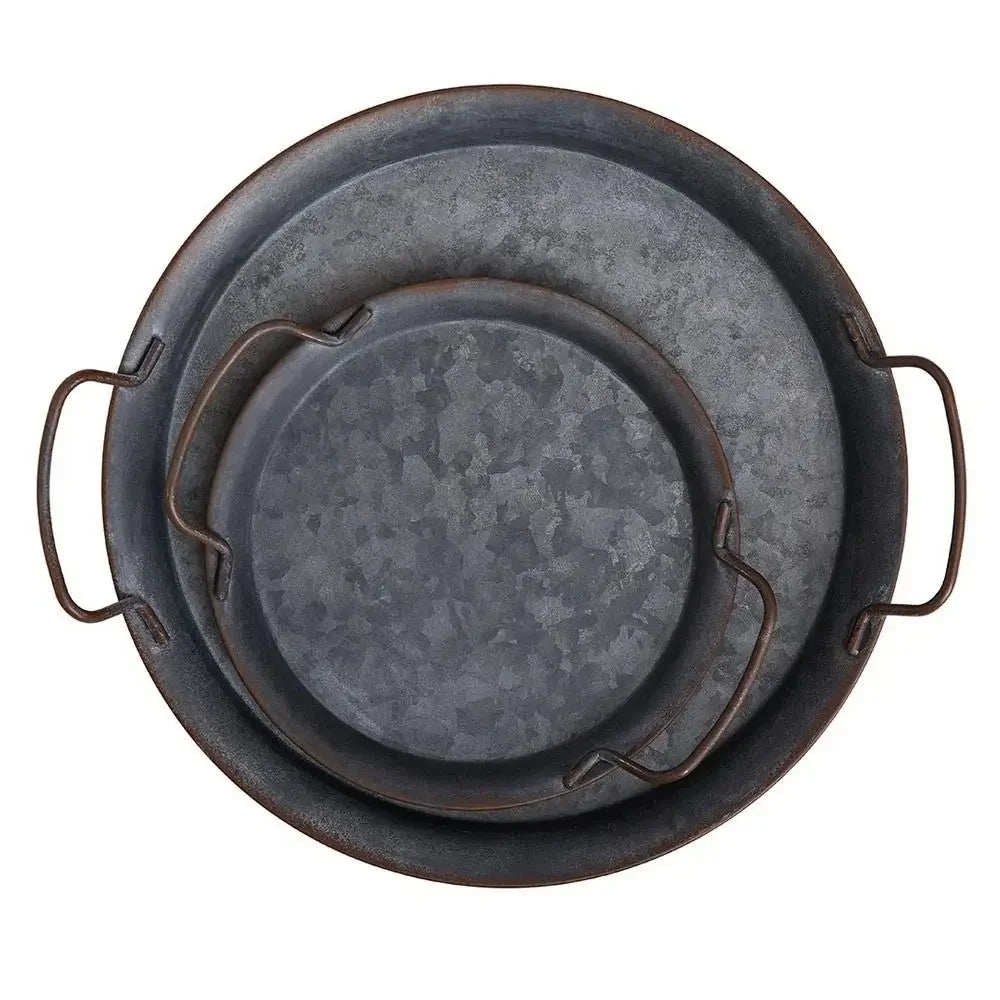 High quality Metal Bread Tray With Handle Old Iron Home Decor Tableware Plate with handle round tray for food & home photo prop Peaceful Pleasures Health and Wellness