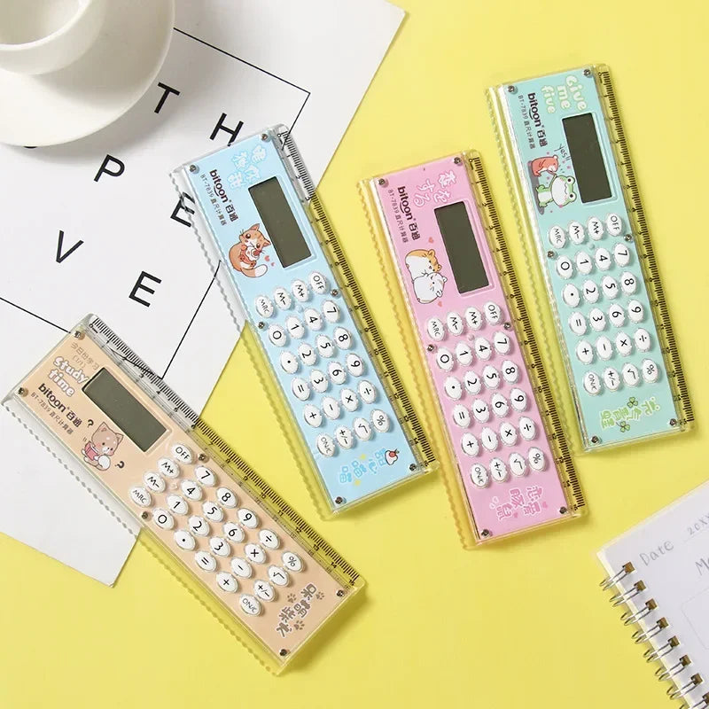 Ruler Calculator Mini Cartoon Cute Gift with A Calculator Ruler Personalized and Creative Multifunction Office School Supplies Peaceful Pleasures Health and Wellness