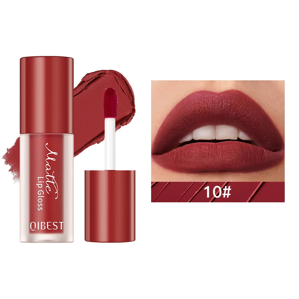 QIBEST Sexy Red Lasting Velvet Matte Lip Gloss Waterproof Nonstick Cup Liquid Lipstick Makeup For Women Beauty Lip Glaze Tint Peaceful Pleasures Health and Wellness 10