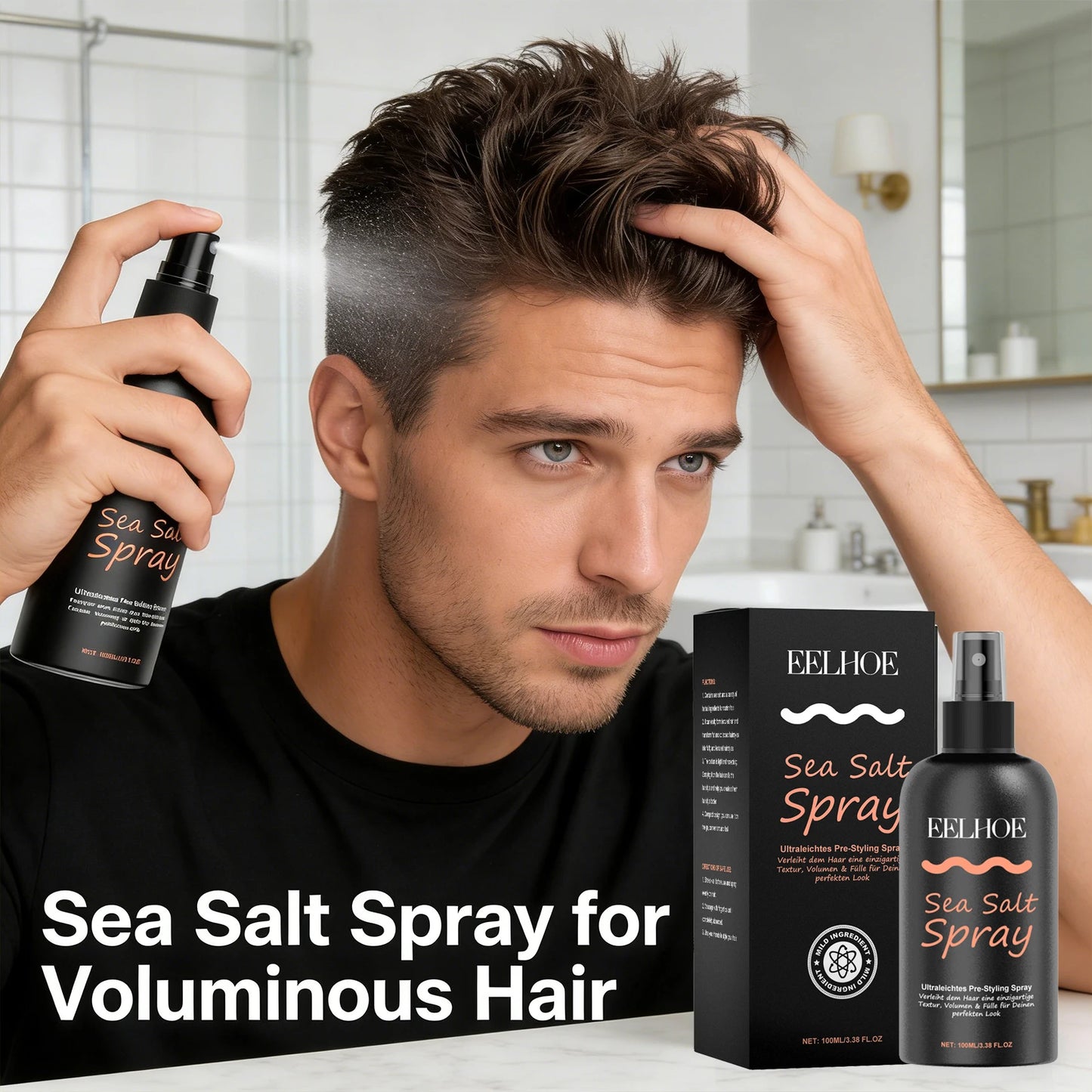 EELHOE Sea Salt Spray Nourish Hair Form Textured Hair Refreshing Control Oil Non-sticky Lazy Person Wash Free Styling Hair Spray Peaceful Pleasures Health and Wellness 100ml Boxed