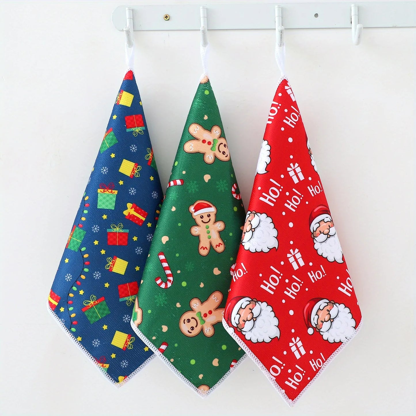 Christmas Tree Hook Kitchen Towel Set Christmas Cartoon Dish Towels Set Christmas Gifts Kitchen Towels with Santa Holiday Theme Peaceful Pleasures Health and Wellness 3pcs A