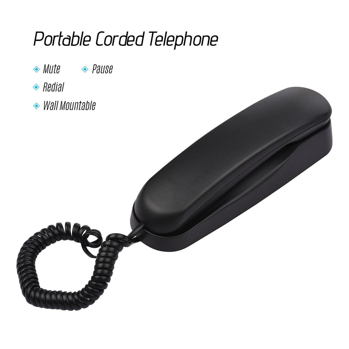 Mini Corded Landline Phone | Wall Mountable, Mute & Redial