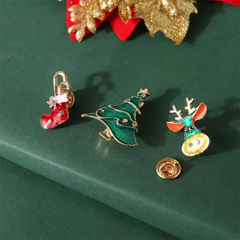 Christmas Brooch Pins – Santa, Elk & Snowflake | 1–20 PCS