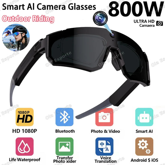 AI Smart Glasses HD Camera Bluetooth UV400 Polarized Sunglasses Smart Camera Glasses Peaceful Pleasures Health and Wellness Bk-Bk