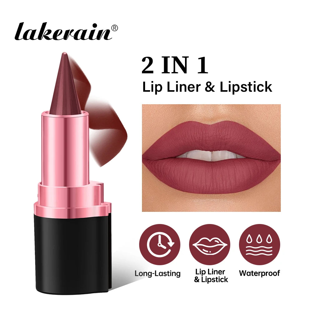 2In1 Matte Liner Lipstick Pen Gradient Lip Liner Red Brown Lipsticks Pencil Lasting Waterproof Lip Stick Sexy Women Lip Cosmetic Peaceful Pleasures Health and Wellness