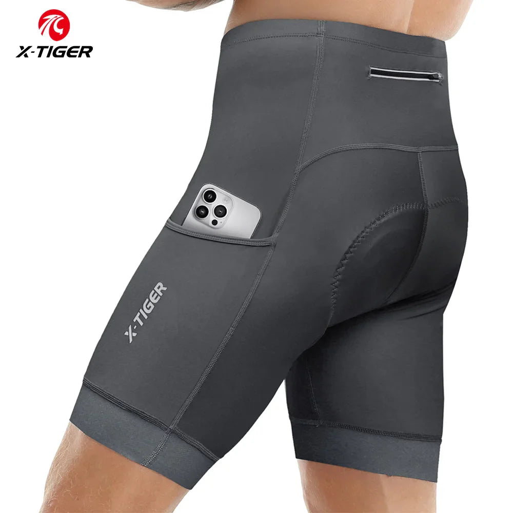 X-TIGER Men's Cycling Shorts – 5D Gel Pad & Zippered Pockets