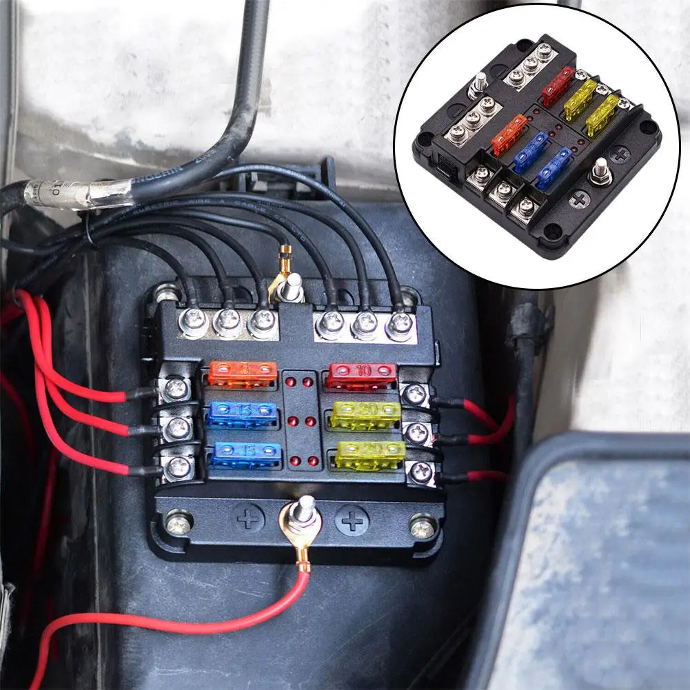 6/12-Way Fuse Box LED Indicator 12V-32V Car Boat Power Panel