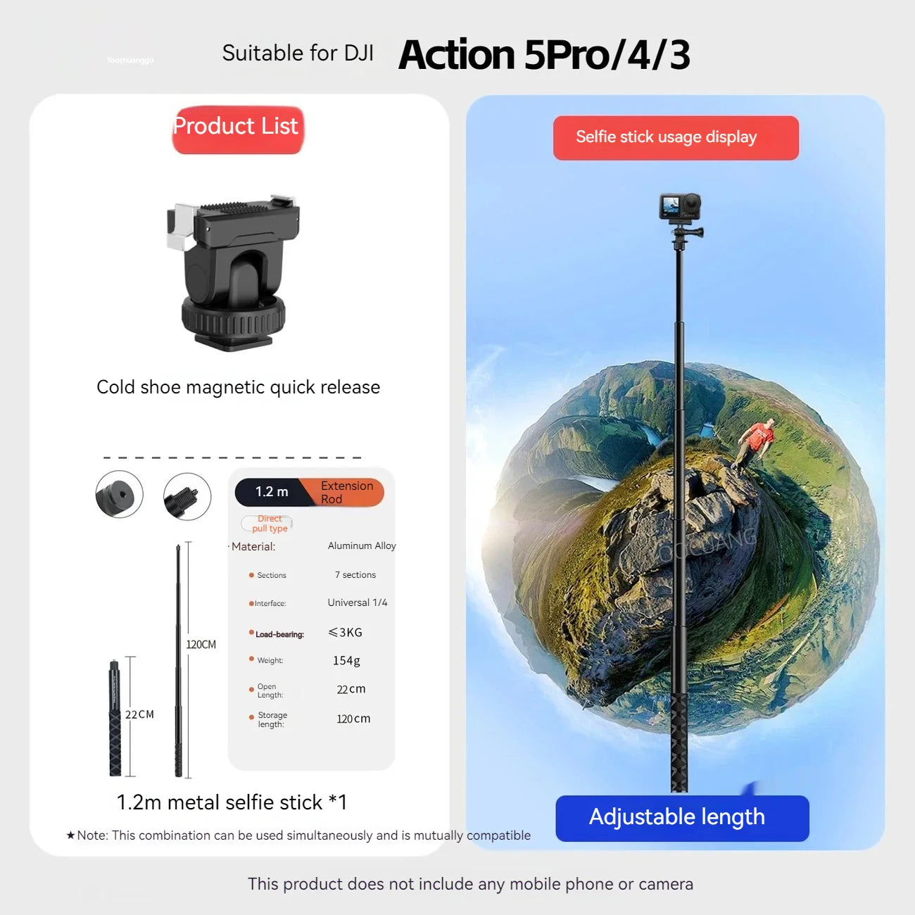 DJI Osmo Action 3/4/5 Pro Magnetic Quick Release Mount Adapter