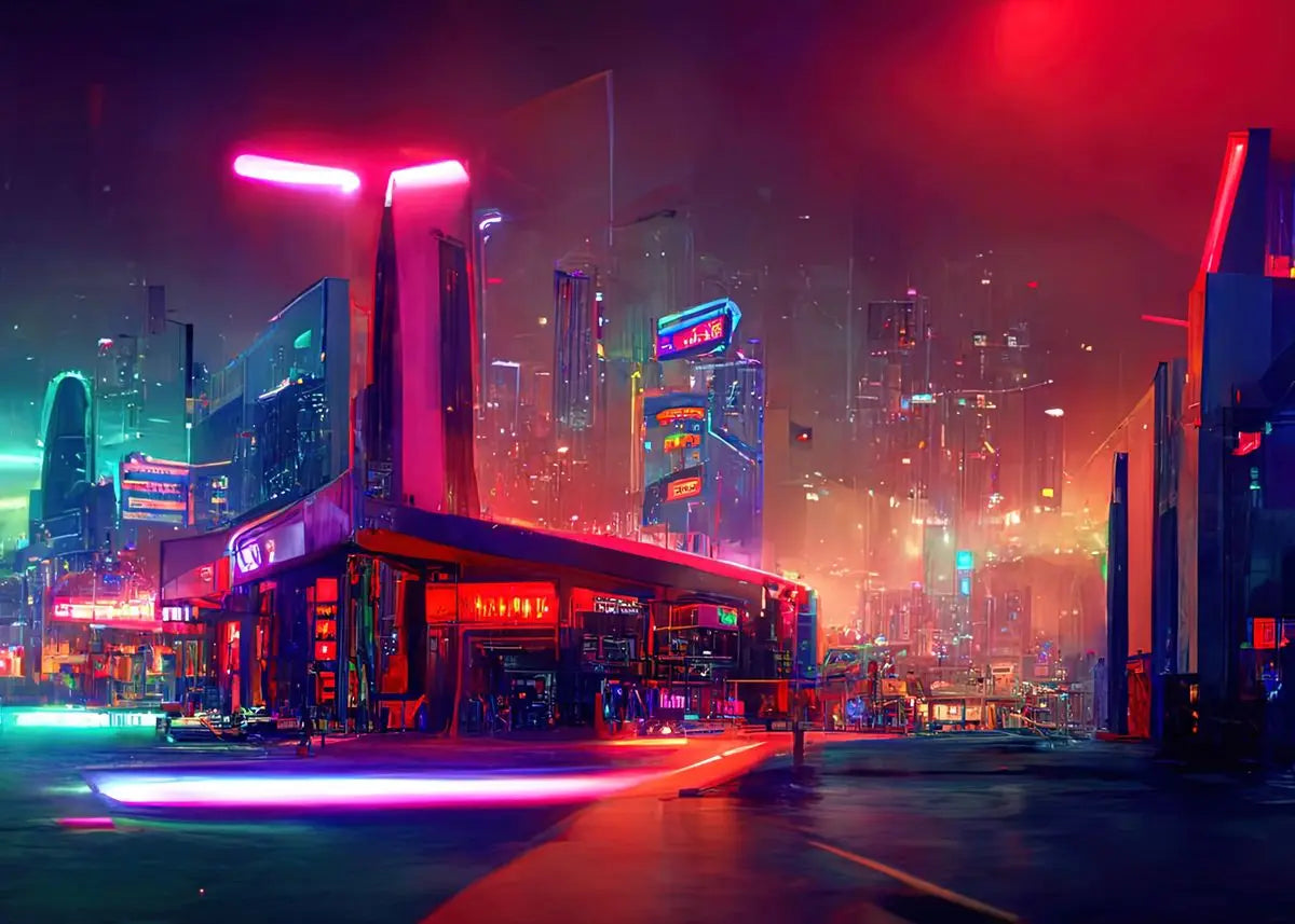 Cyberpunk Neon City Poster Fantasy Collection Wall Art for Passionate Decor Enthusiasts Peaceful Pleasures Health and Wellness