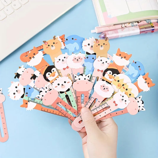 50-Pack Cartoon Animal Bookmarks Dual-purpose Rulers Office School Peaceful Pleasures Health and Wellness