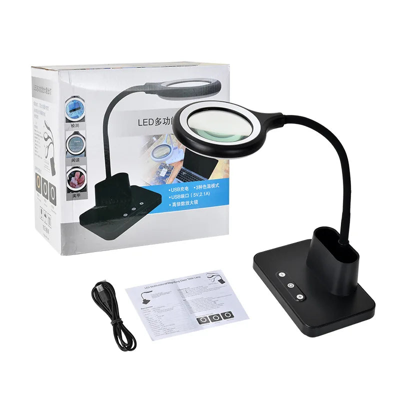 5X Magnifier Charging Large Battery Reading and Learning Light 48Led Desktop Welding Appraisal and Maintenance Work Folding Peaceful Pleasures Health and Wellness