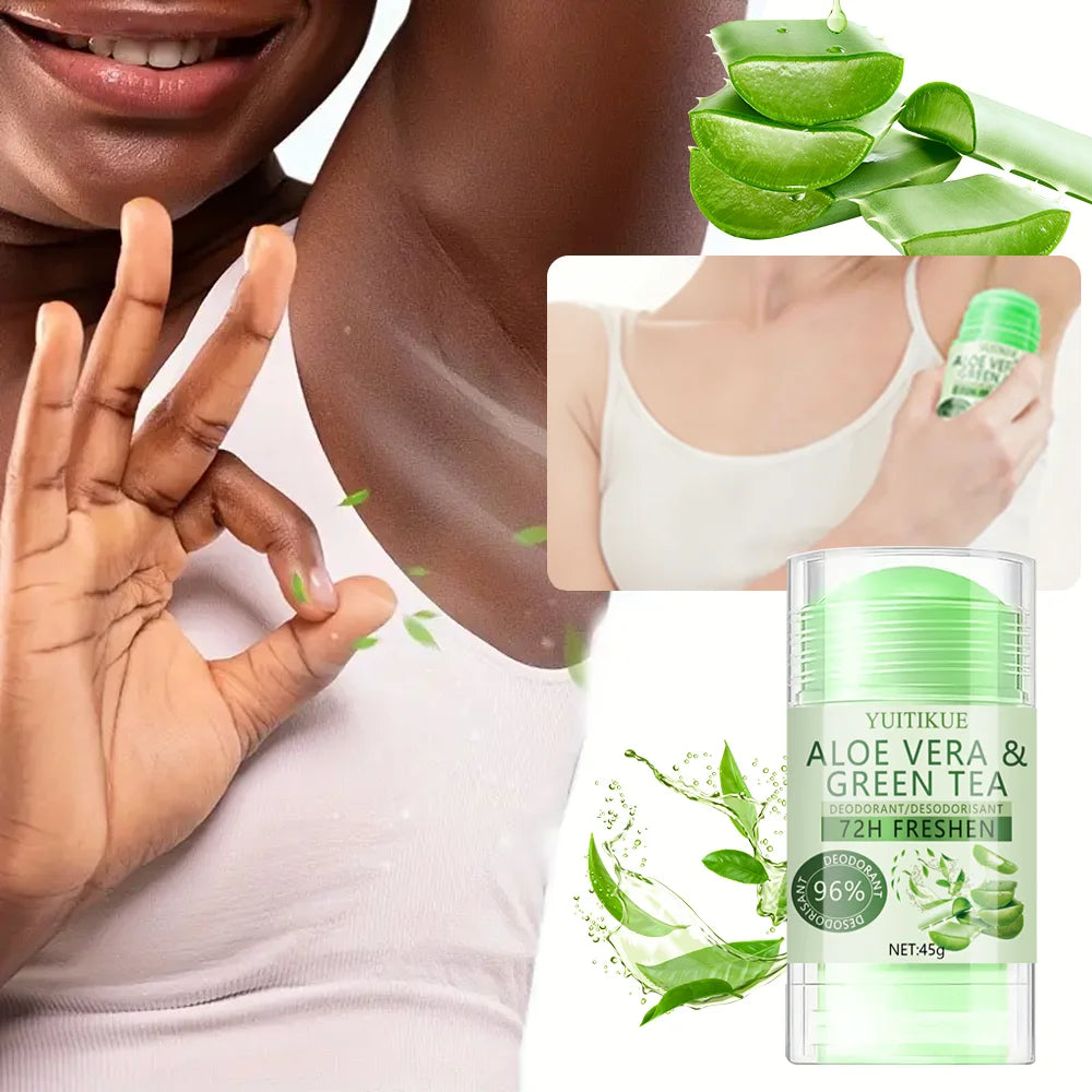 YUITIKUE Aloe & Green Tea Deodorant 72H Odor Control 45g Deodorant Stick Peaceful Pleasures Health and Wellness