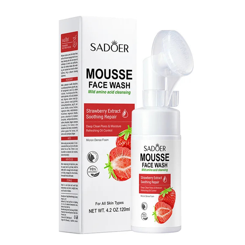 SAODER Fruit Foam Facial Cleanser – Korean Moisturizing Face Wash Foaming Facial Cleanser Peaceful Pleasures Health and Wellness Strawberry