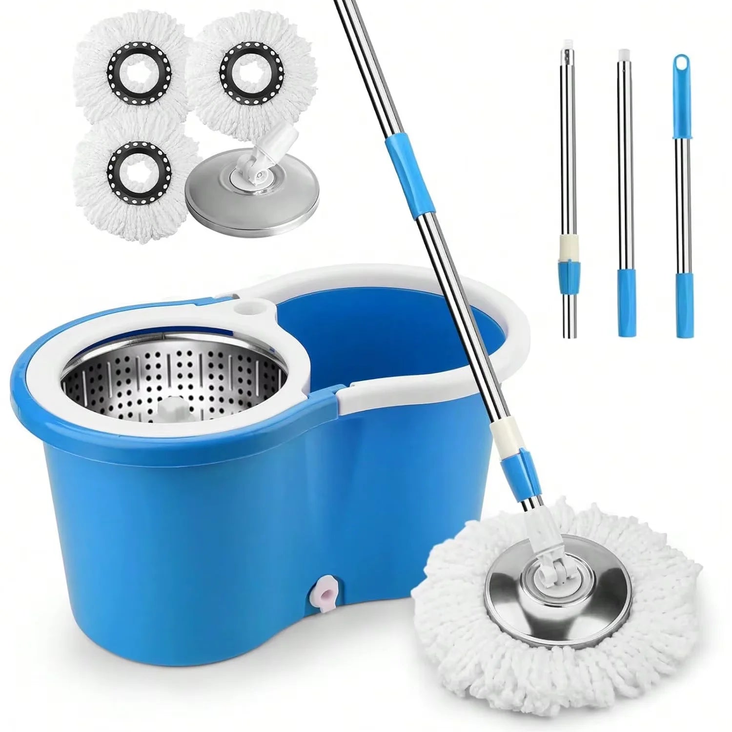 Hot Sale 360 Spin Mop and Bucket Set, Easy Wring Self Cleaning Floor Mop with 3 Replaceable Microfiber Heads & Adjustable Handle Peaceful Pleasures Health and Wellness United States Blue