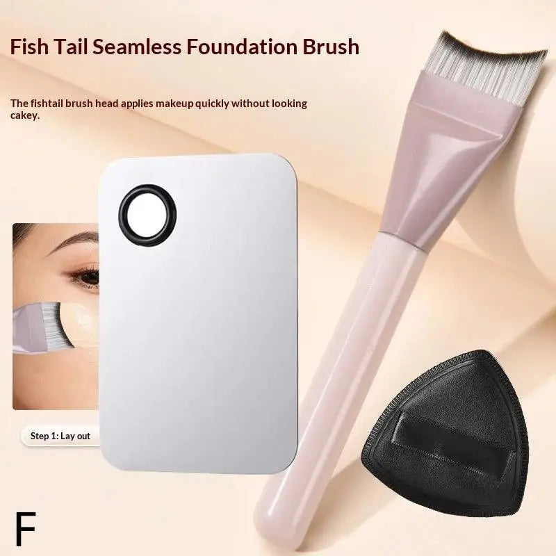 Foundation Brush +Makeup Palette + Black Powder Puff Set Foundation Cream Mixing Tool Nail Art Makeup Cosmetic Makeup Tool Kits Peaceful Pleasures Health and Wellness F