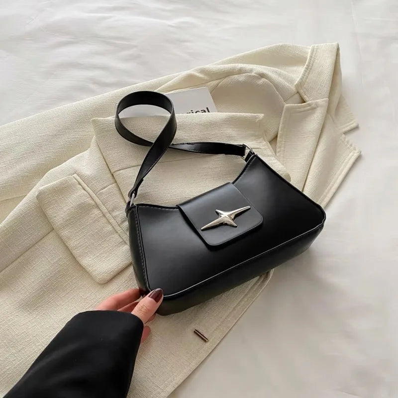 Four Pointed Star Solid Color Armpit Bag Women's Fashionable Texture Casual Shoulder Bag Summer Stylish Simple Small Square Bags Peaceful Pleasures Health and Wellness