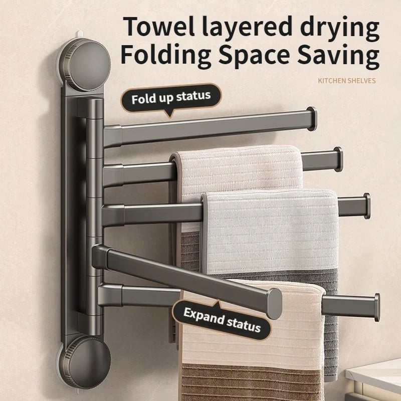No-Drill Suction Cup Rotating Towel Rack | Double Bar Folding