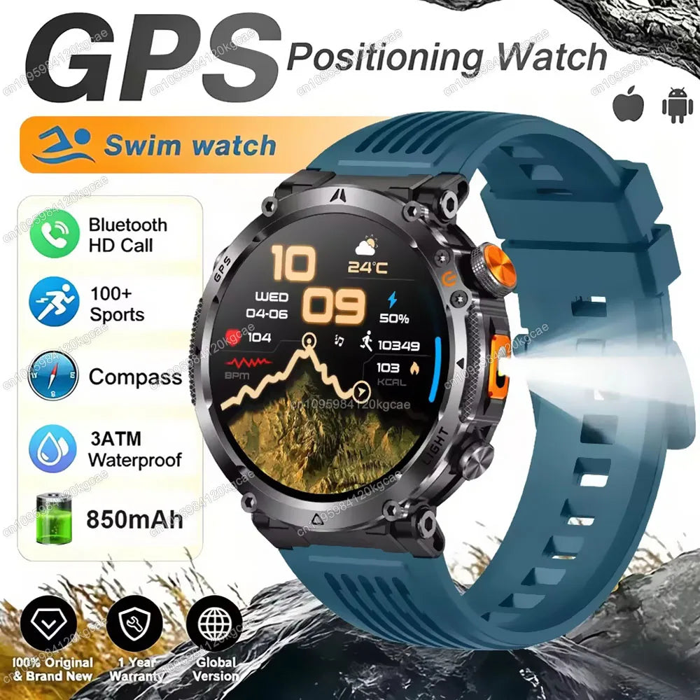 New Military Outdoor Smart Watch Men Dual-Frequency High-Precision Positioning Compass Sport IP68 Waterproof GPS Smartwatch Hw12 Peaceful Pleasures Health and Wellness Blue